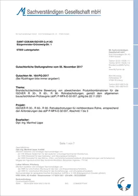 Gutachterliche Stellungnahme - Kombination U Protect Rohrschale mit Fremdprodukt