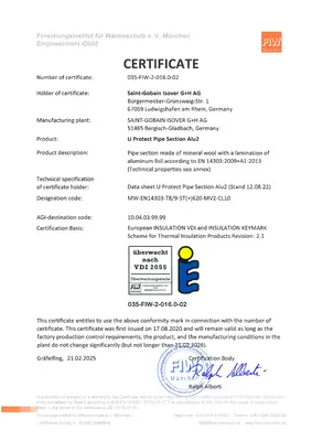 VDI 2055 Zertifikat - U Protect Pipe Section Alu2