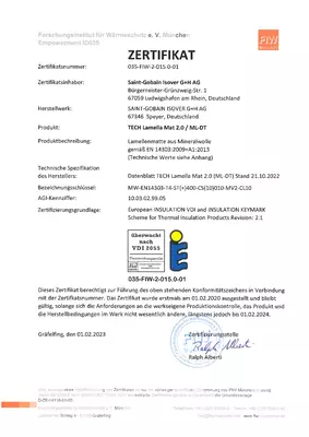 VDI 2055 Zertifikat - TECH Lamella Mat (ML-DT)