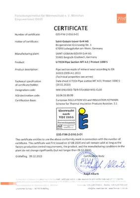 VDI 2055 Zertifikat - U TECH Pipe Section MT 4.0
