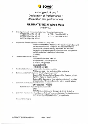 Leistungserklärung (DOP) ULTIMATE TECH Wired Mats
