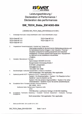 Leistungserklärung (DOP) SW TECH Slabs EN14303