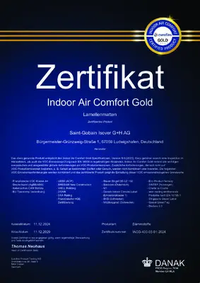 Eurofins Indoor Air Comfort Gold Zertifikat - ISOVER Lamellenmatten