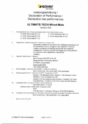 Leistungserklärung (DOP) ULTIMATE TECH Wired Mats
