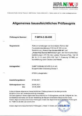 AbP Rohrabschottungen brennbare Rohrleitungen (P-MPA-E-06-008)