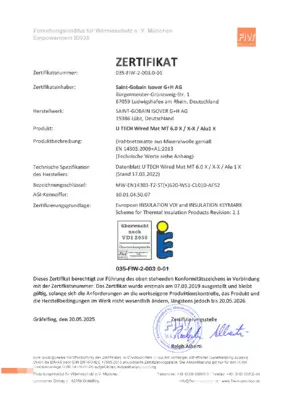 VDI 2055 Zertifikat - U TECH Wired Mat 6.0 X / X-X