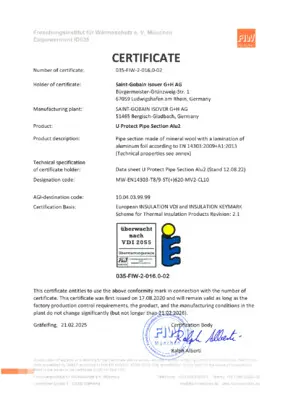 VDI 2055 Zertifikat - U Protect Pipe Section Alu2
