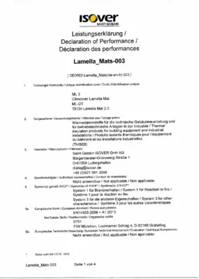 Leistungserklärung (DOP) Lamellenmatten