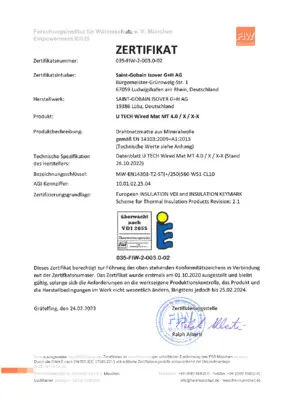 VDI 2055 Zertifikat - U TECH Wired Mat MT 4.0