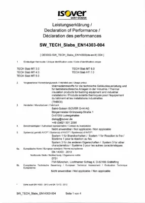 Leistungserklärung (DOP) SW TECH Slabs EN14303