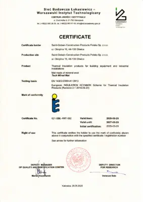 Keymark Zertifikat - TECH Wired Mats 4.3 MD2 und 5.3 MD100
